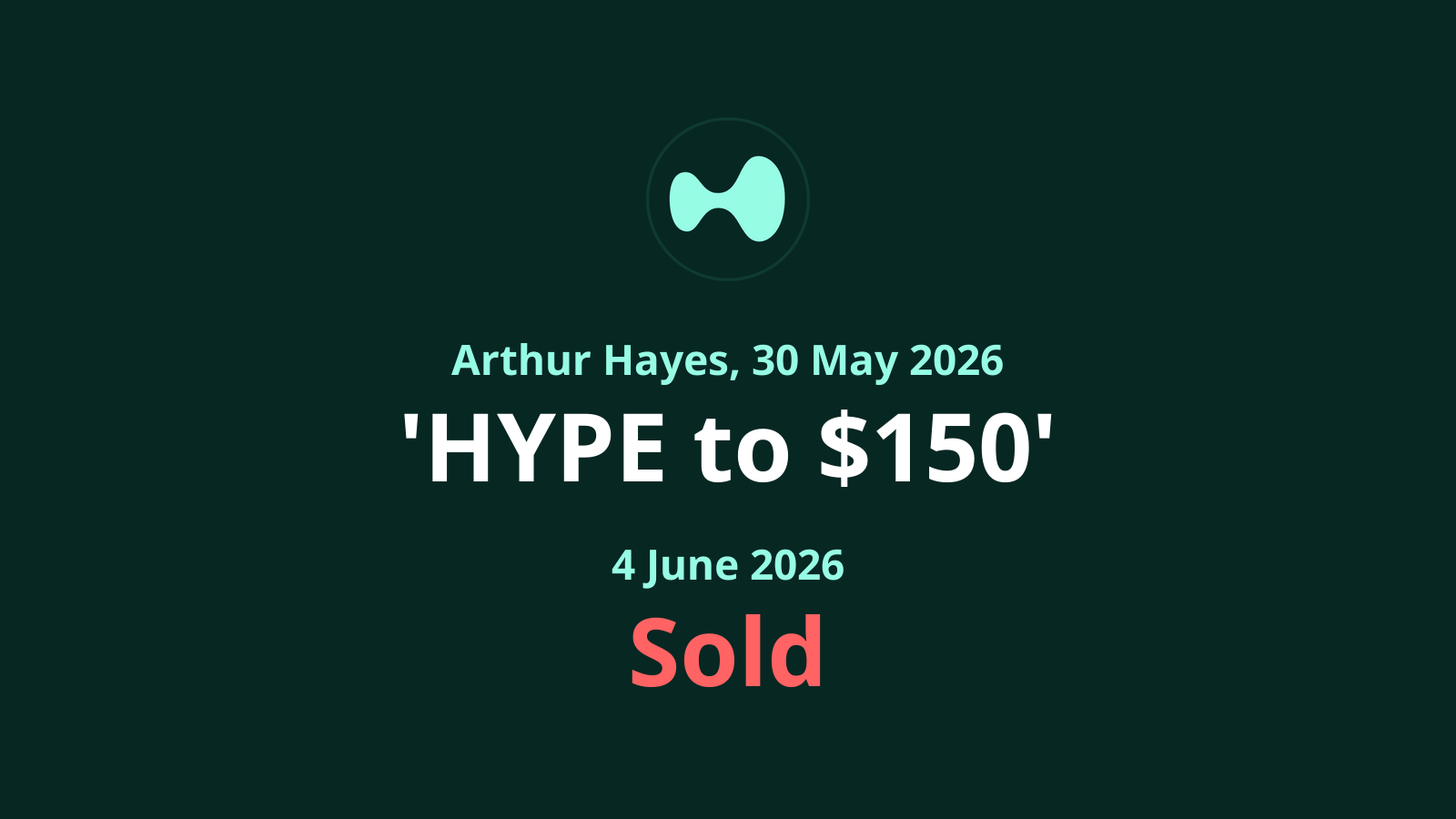 Arthur Hayes: 'Meow - $HYPE to $150.' Sold Four Days Later.